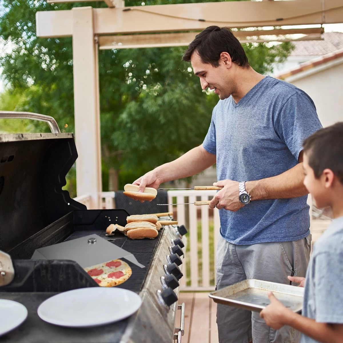 Relaxdays BBQ Dôme à Pizza En Acier Inoxydable - Couvercle à Pizza Barbecue - Boîte à Pizza - Accessoire De Gril – Image 5