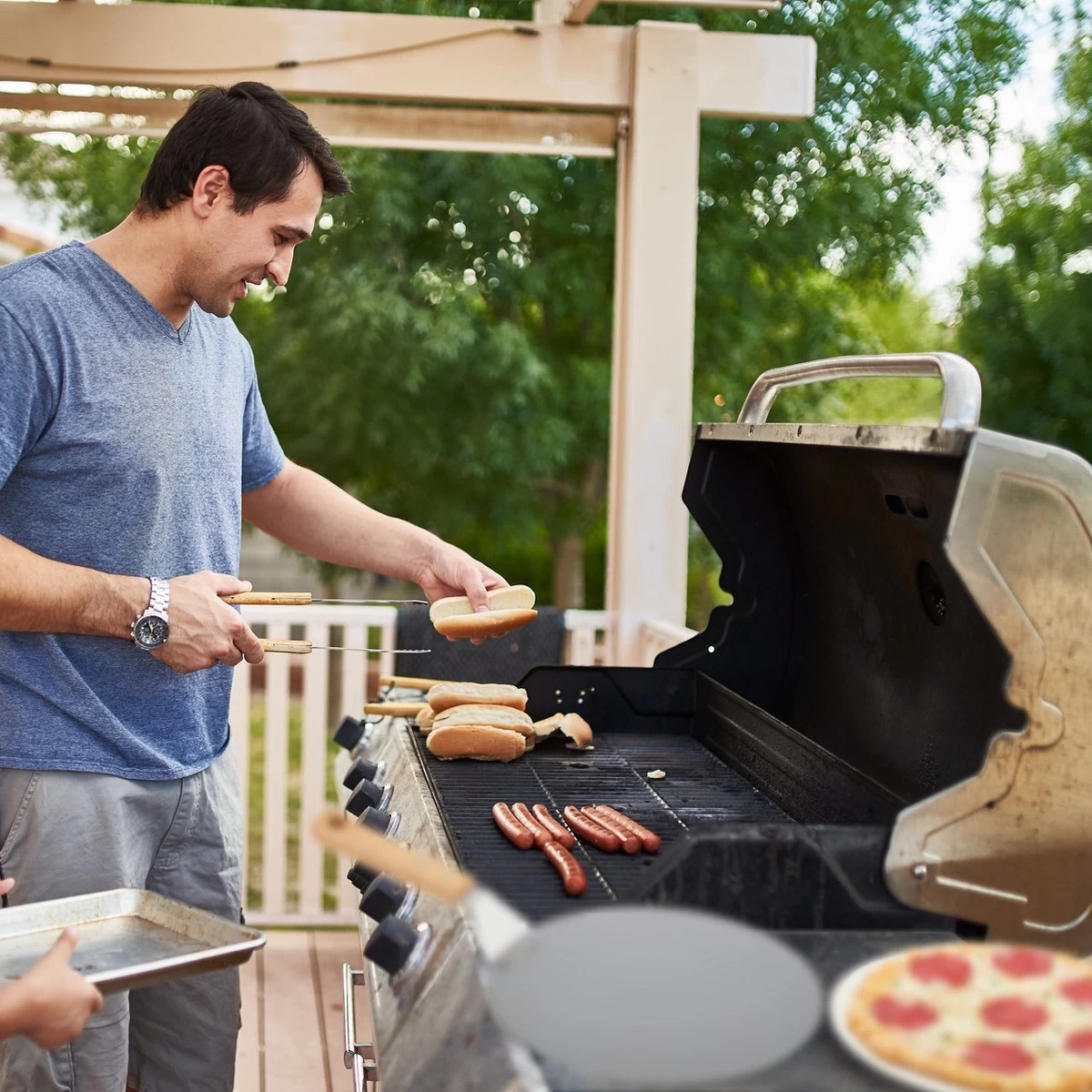 Relaxdays BBQ Pierre à Pizza - Pelle à Pizza - Cloche - Four à Pizza Barbecue - Thermomètre - 33 Cm – Image 3