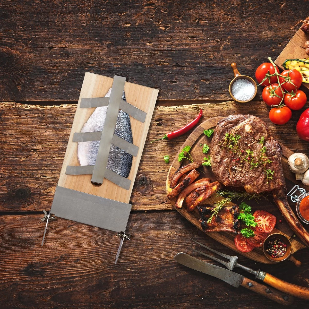 Relaxdays Smoker Board Bbq Saumon - Lot De 4 - Planche Finlandaise - Bois De Cèdre - Planche De Saumon - Nature – Image 7