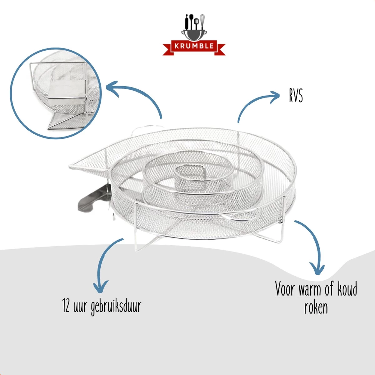 Krumble Smoker Box Round ø20cm Boîte à Fumée Ronde Pour Le Fumage à Froid De La Viande, Du Poisson, Du Fromage Ou D'autres Aliments Dans Le Barbecue Ou Le Fumoir - Acier Inoxydable – Image 4