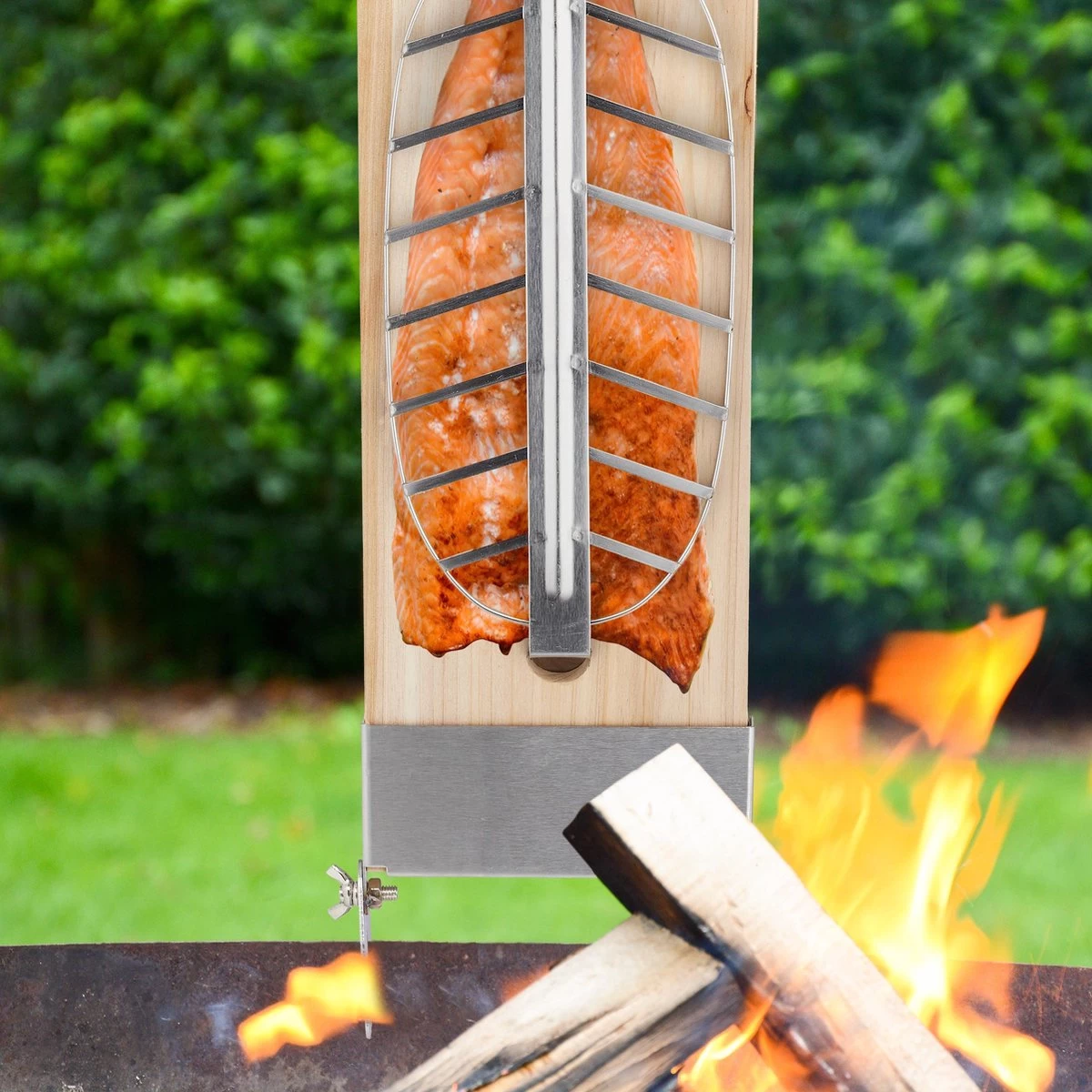 Relaxdays Ensemble De 2 Planches à Saumon Finlandais - Bois De Cèdre - Planche à Fumer Barbecue - Support Ovale - Pinces – Image 7