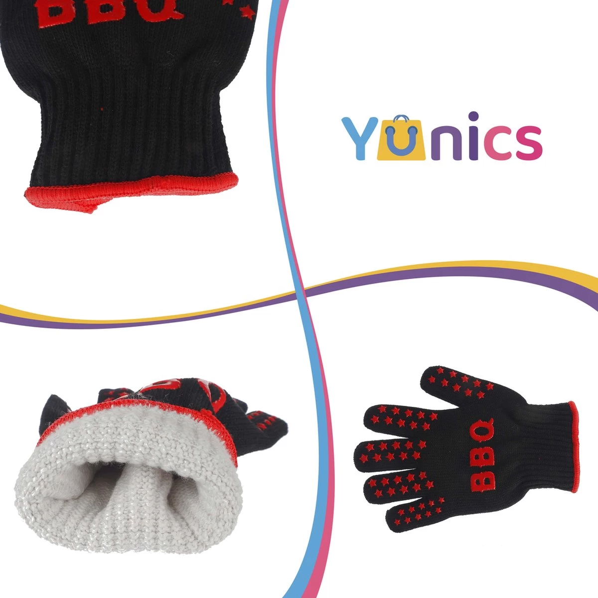 Gants BBQ YUNICS ® - Gants BBQ Résistant à La Chaleur - Accessoires BBQ - Rouge/ Zwart – Image 2