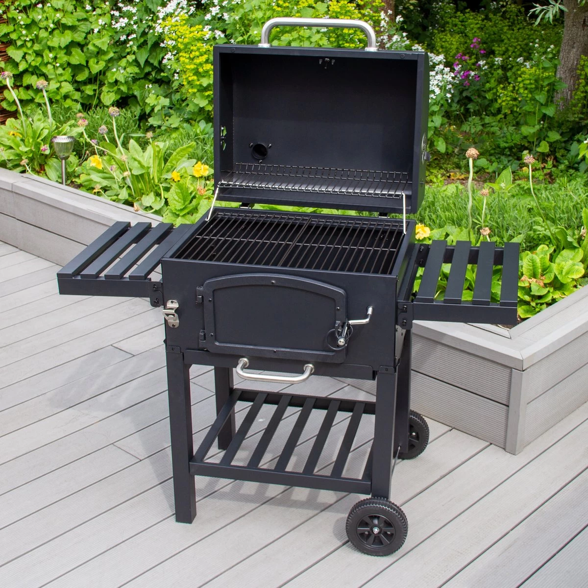 BBQ Grill XL Smoker Jardin - Barbecue à Charbon De Bois De Bois - Y Compris Housse De Pluie - Brosse Métallique - Espace De Rangement Rabattable – Image 13