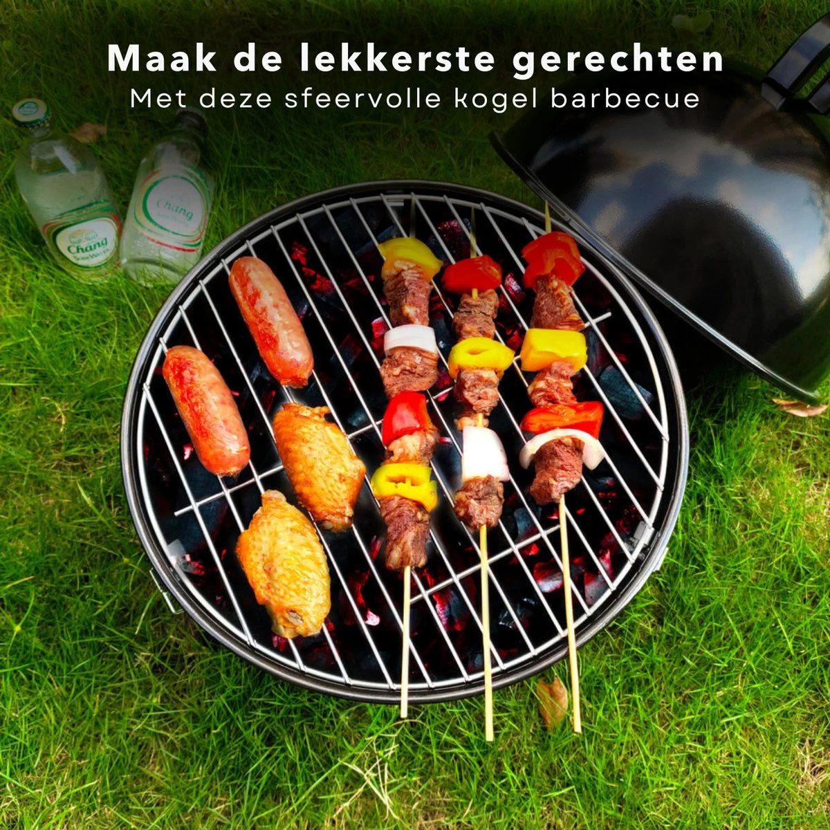 Cheqo® Kogelbarbecue - BBQ à Charbon De Bois - Barbecue - Barbecue De Table - Zwart - Ø 32cm - Surface De Cuisson 30cm - Grille De Ventilation Réglable - Capot Rond Verrouillable – Image 3