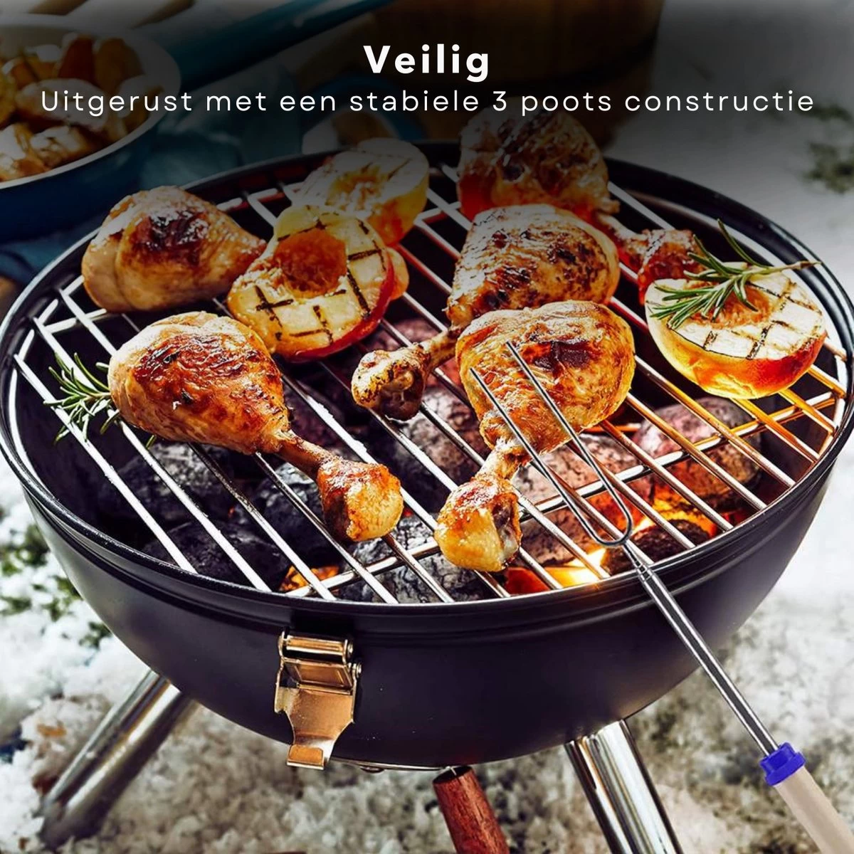 Cheqo® Kogelbarbecue - BBQ à Charbon De Bois - Barbecue - Barbecue De Table - Zwart - Ø 32cm - Surface De Cuisson 30cm - Grille De Ventilation Réglable - Capot Rond Verrouillable – Image 5