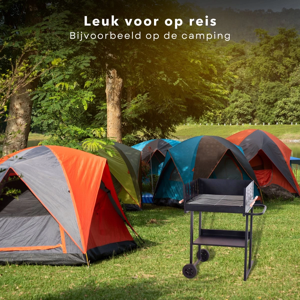 BBQ Rectangulaire Cheqo® - Barbecue Sur Roues - Charbon De Bois - 82x47x90cm - Hauteur De Cuisson Réglable 75-87cm - Surface De Cuisson 59x41cm - Avec Paravent - Mobile – Image 2