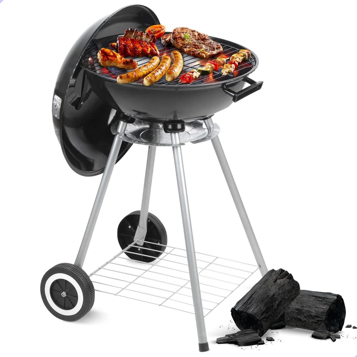 Barbecue AG Ø 46 Cm - Barbecues à Charbon - Barbecue Kogelbarbecue Incl. Thermomètre - Température Inoxydable - Barbecue Rond - Incl. Couvercle Et Roues - Barbecue Traditionnel - 7 Personnes - Grille De Ventilation Pour Régulation Oxygène - Zwart - – Image 2