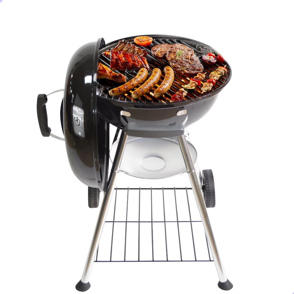 Barbecue AG Ø 46 Cm - Barbecues à Charbon - Barbecue Kogelbarbecue Incl. Thermomètre - Température Inoxydable - Barbecue Rond - Incl. Couvercle Et Roues - Barbecue Traditionnel - 7 Personnes - Grille De Ventilation Pour Régulation Oxygène - Zwart - – Image 8