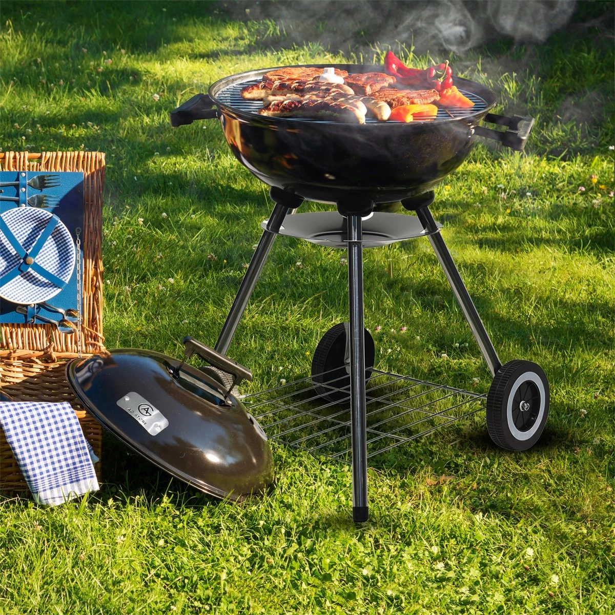 Barbecue AG Ø 46 Cm - Barbecues à Charbon - Barbecue Kogelbarbecue Incl. Thermomètre - Température Inoxydable - Barbecue Rond - Incl. Couvercle Et Roues - Barbecue Traditionnel - 7 Personnes - Grille De Ventilation Pour Régulation Oxygène - Zwart - – Image 14