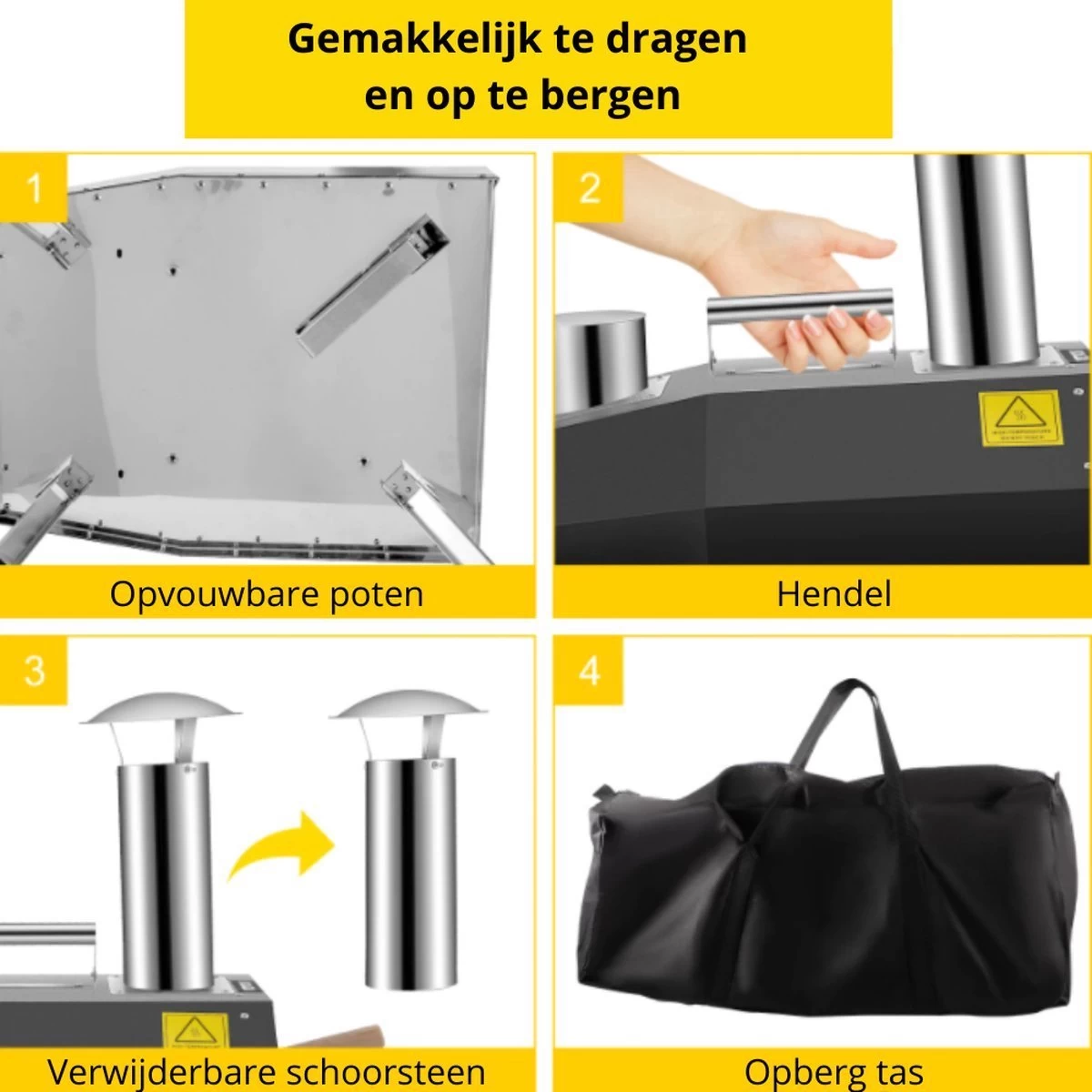 Four à Pizza Vevor® - Four à Pizza Professionnel - Cuisine D'extérieur - Pizza Gourmet - Barbecue - Acier Inoxydable - Jusqu'à 600°C - Sac De Transport Inclus – Image 3