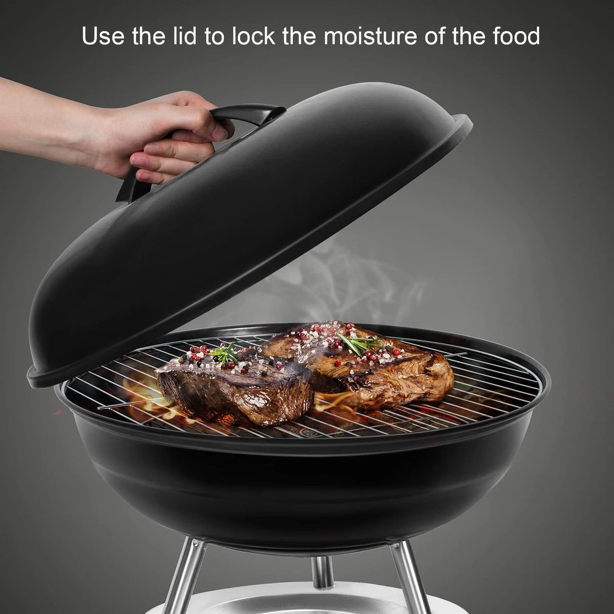 Gril à Charbon Avec Couvercle, Petit Gril De Bouilloire, Mini Gril De Pique-nique, Gril De Camping émaillé Pour Jardin, BBQ , Etc. (noir) – Image 4