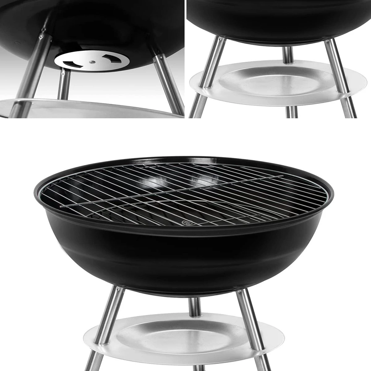Gril à Charbon Avec Couvercle, Petit Gril De Bouilloire, Mini Gril De Pique-nique, Gril De Camping émaillé Pour Jardin, BBQ , Etc. (noir) – Image 7