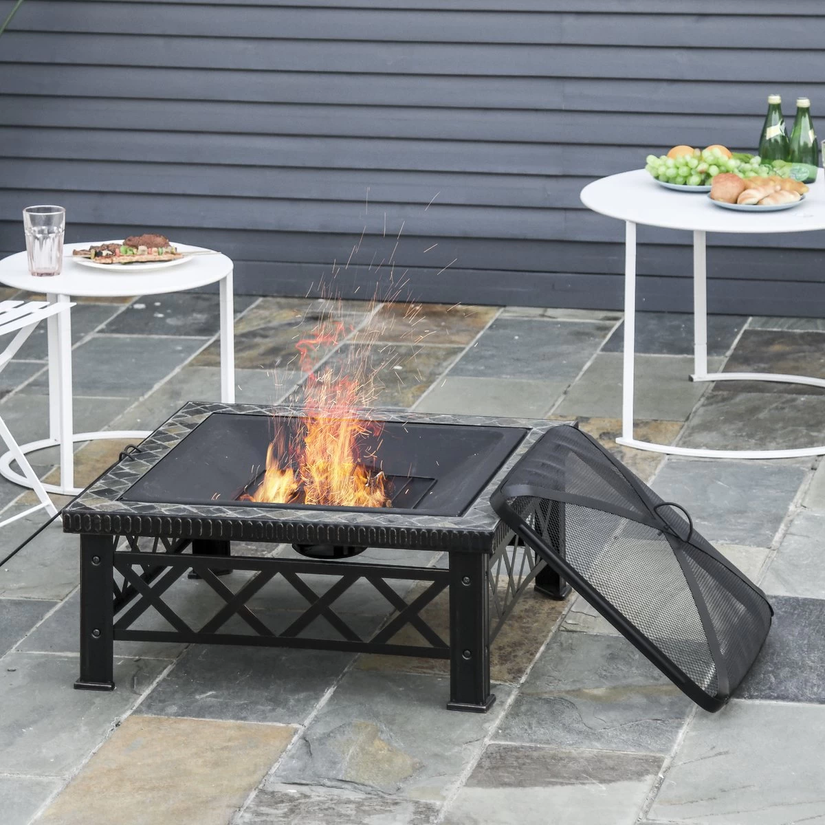 Outsunny 3-en-1 Brasero Brasero Avec Grille De Protection Contre Les étincelles Barbecue De Jardin Noir 842-170 – Image 6