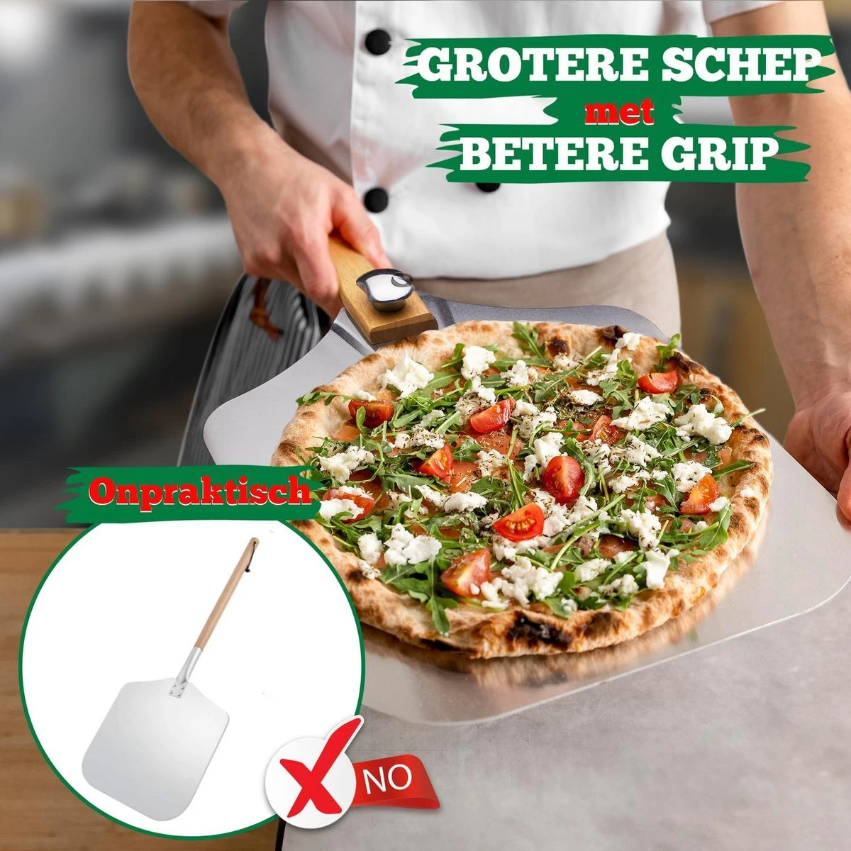 Ecowize Pour BBQ Et Four - Spatule à Pizza En Aluminium Carrée 30cm Avec Poignée Pliable - Avec Coupe-pizza Extra Professionnel – Image 6
