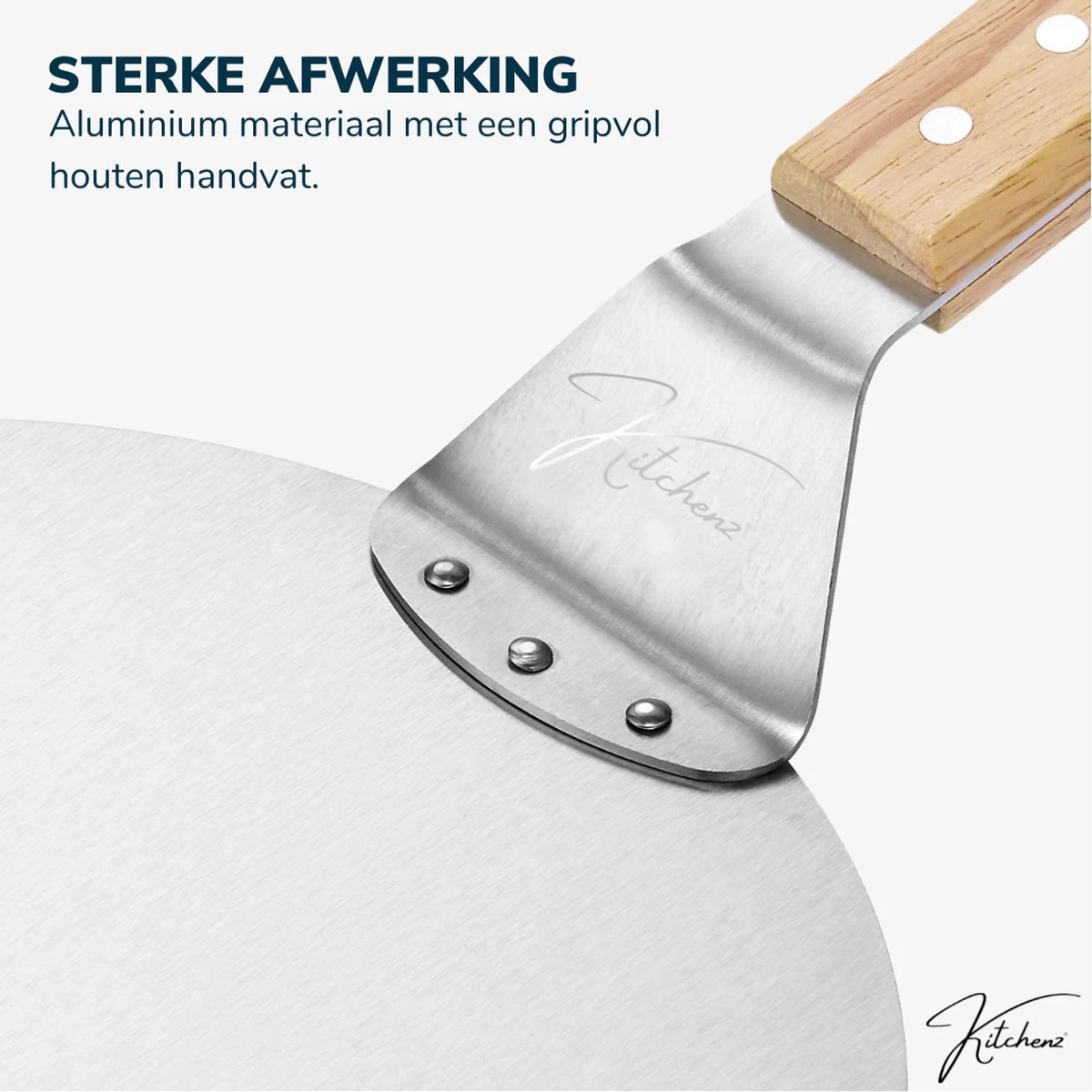 Kitchenz Pelle à Pizza Acier Inoxydable - Pelle à Pizza Pour BBQ - Manche Bois - 25,5 CM – Image 3