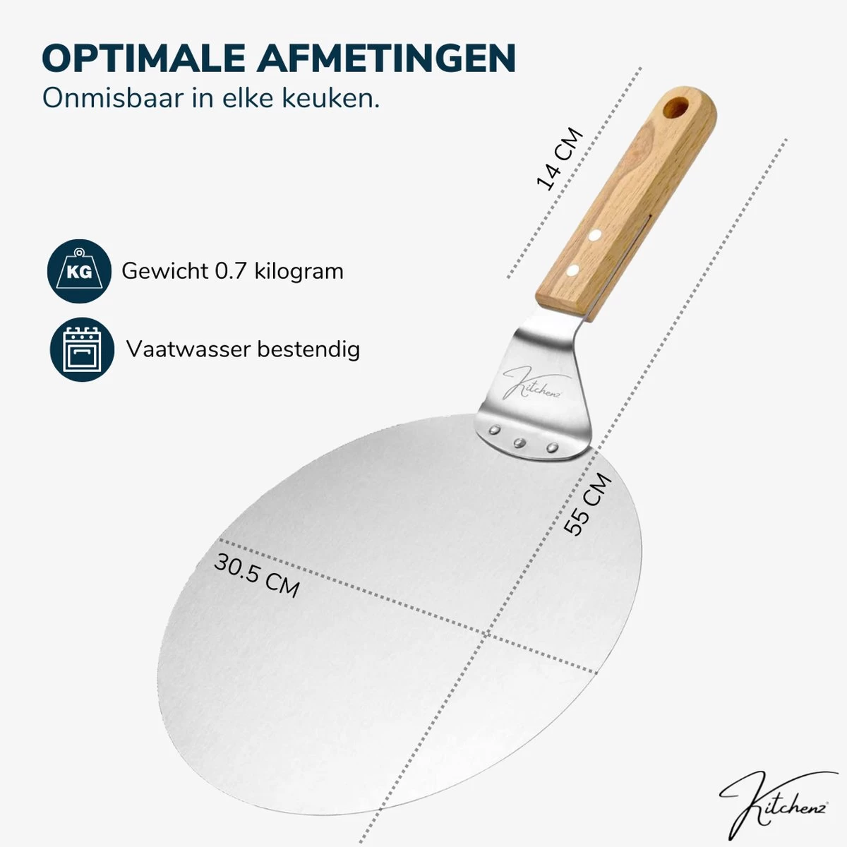Kitchenz Pelle à Pizza Acier Inoxydable - Pelle à Pizza Pour BBQ - Manche Bois - 25,5 CM – Image 8