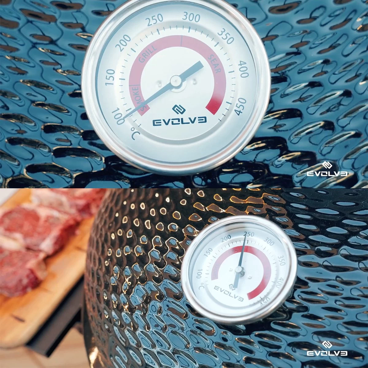 Evolve Advanced Solo - Barbecue Kamado 24" / 61 CM / XXL - Sans Base Ni Tables D'appoint - Accessoires Gratuits Inclus - Parois En Céramique - Forme D'oeuf - Chaleur Directe + Chaleur Indirecte - Ventilation Professionnelle - Thermomètre Intelligent – Image 3