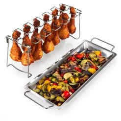 Grille De BBQ Blumtal - Grille De Cuisses De Poulet En Acier Inoxydable Robuste - Pour 12 Cuisses - Support De Grillade De Poulet - Passe Au Lave-vaisselle