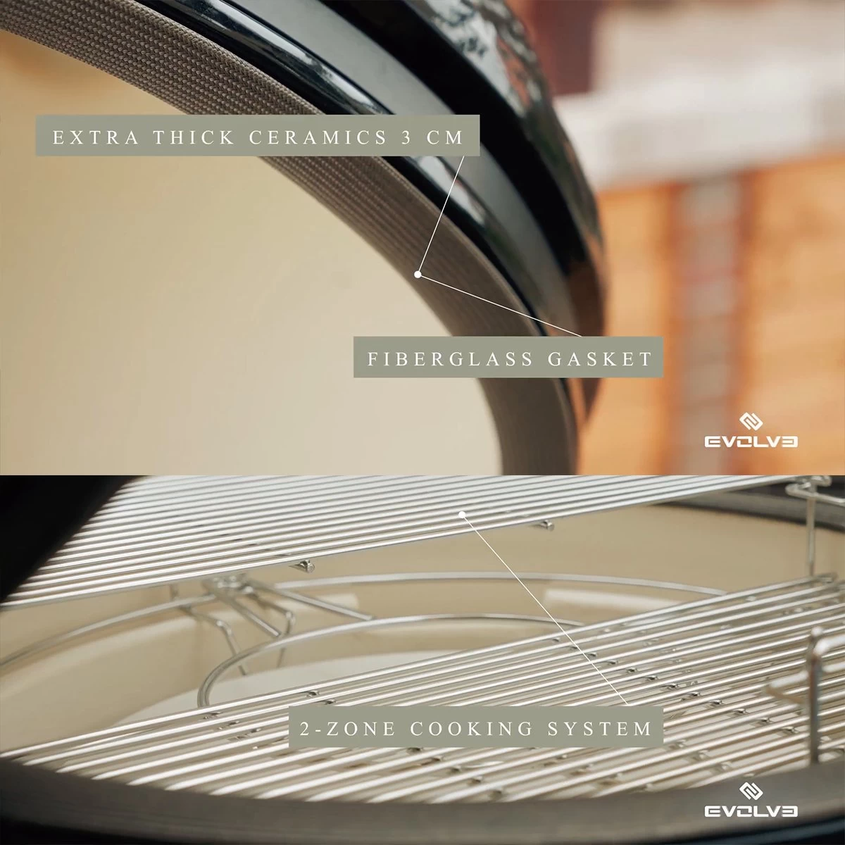 Evolve Advanced Solo - Barbecue Kamado 24" / 61 CM / XXL - Sans Base Ni Tables D'appoint - Accessoires Gratuits Inclus - Parois En Céramique - Forme D'oeuf - Chaleur Directe + Chaleur Indirecte - Ventilation Professionnelle - Thermomètre Intelligent – Image 4
