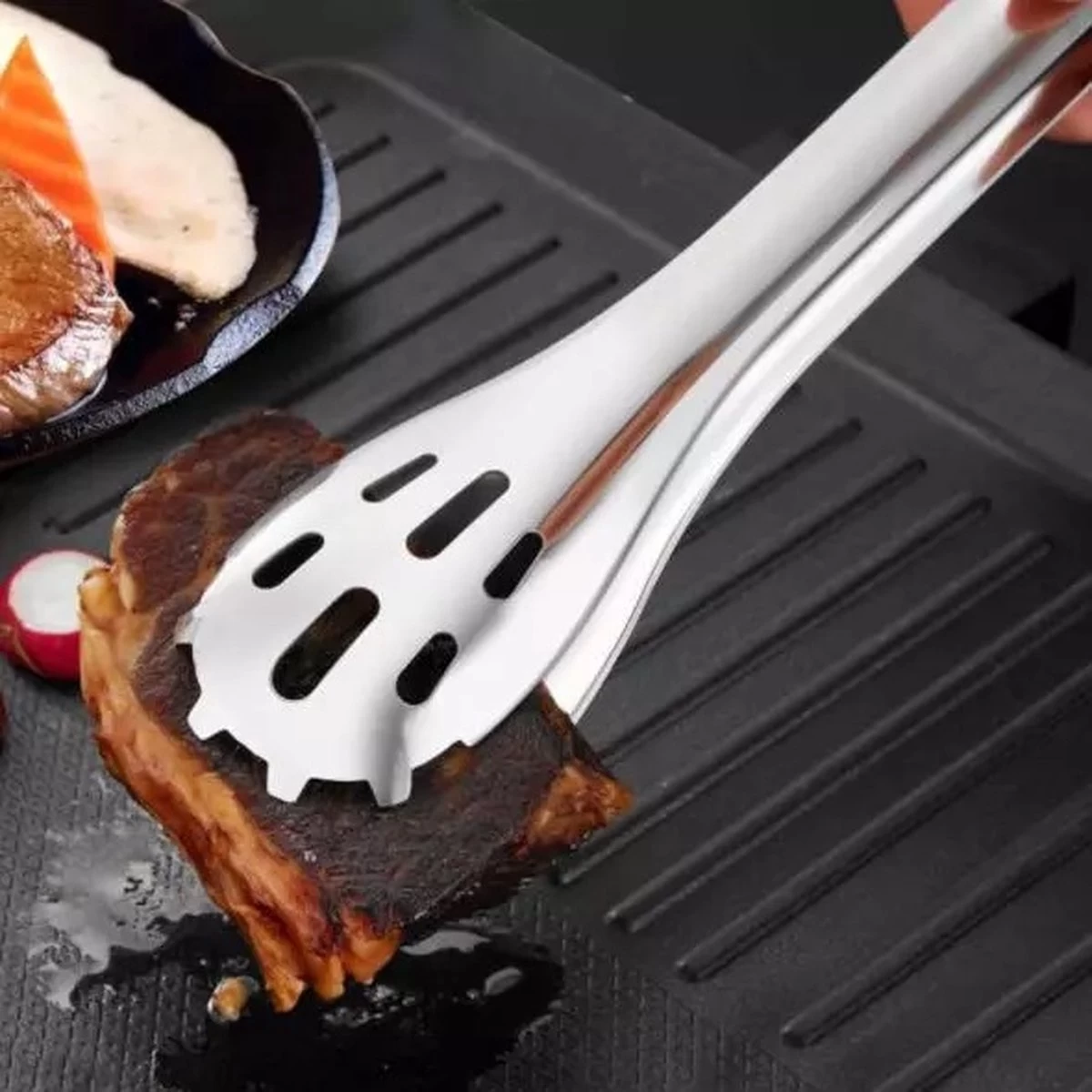 Pince à Barbecue - Pince De Cuisine - Universelle - Inox - 27,5 Cm - Prise Parfaite – Image 6