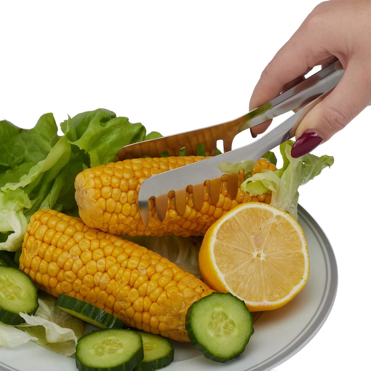 Relaxdays 2x Pinces De Service En Acier Inoxydable - Pinces à Spaghetti - Pinces à Salade - Pinces à Pâtes - Inoxydable – Image 3