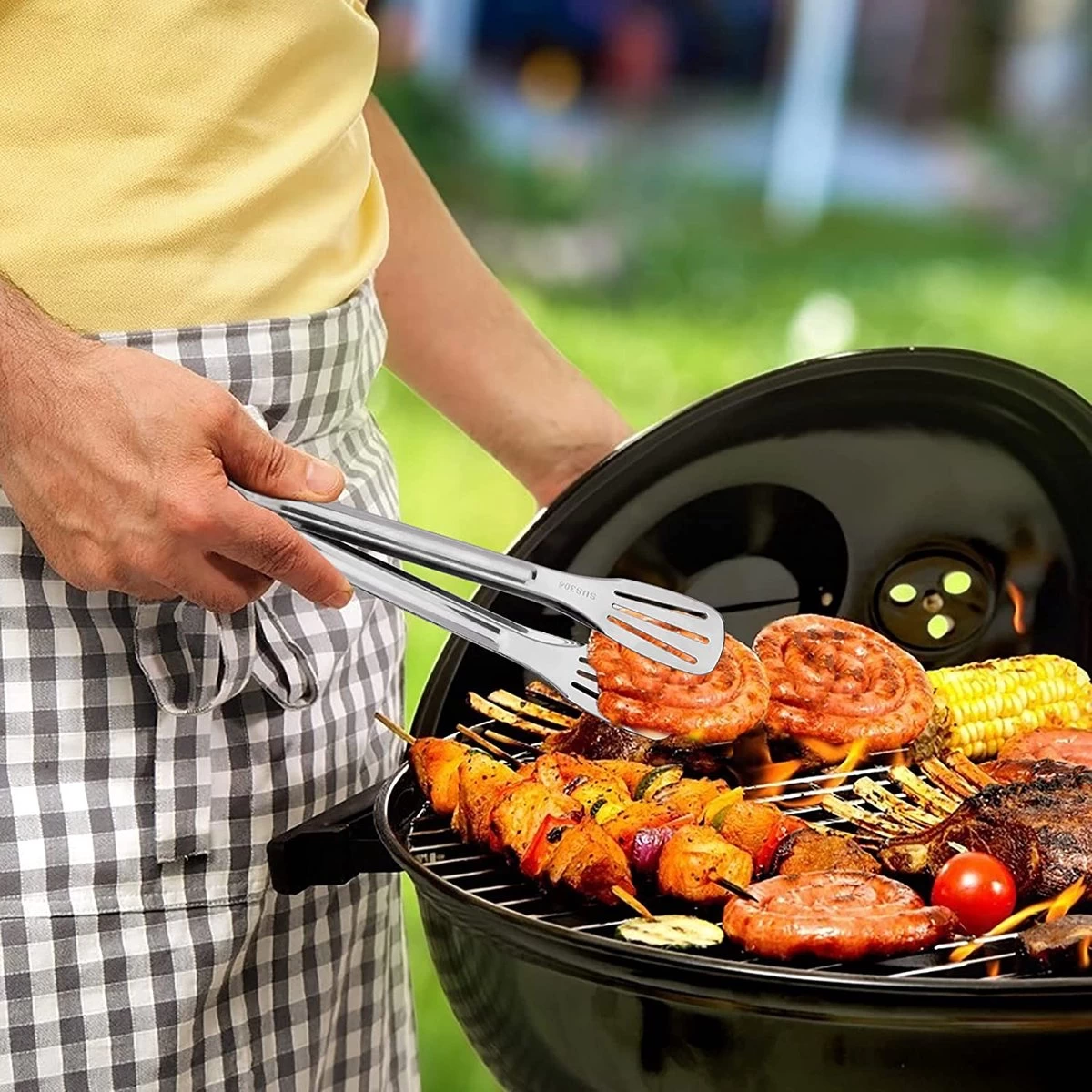 Pince De Cuisine En Acier Set De 3 Ustensiles De Cuisine Pince De Service Pour Salade, Barbecue, Buffet, Cuisson, Pâtisserie Et Grillades, Longueur 24 Cm, Argent – Image 2