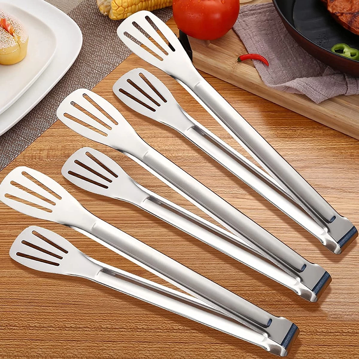 Pince De Cuisine En Acier Set De 3 Ustensiles De Cuisine Pince De Service Pour Salade, Barbecue, Buffet, Cuisson, Pâtisserie Et Grillades, Longueur 24 Cm, Argent – Image 3