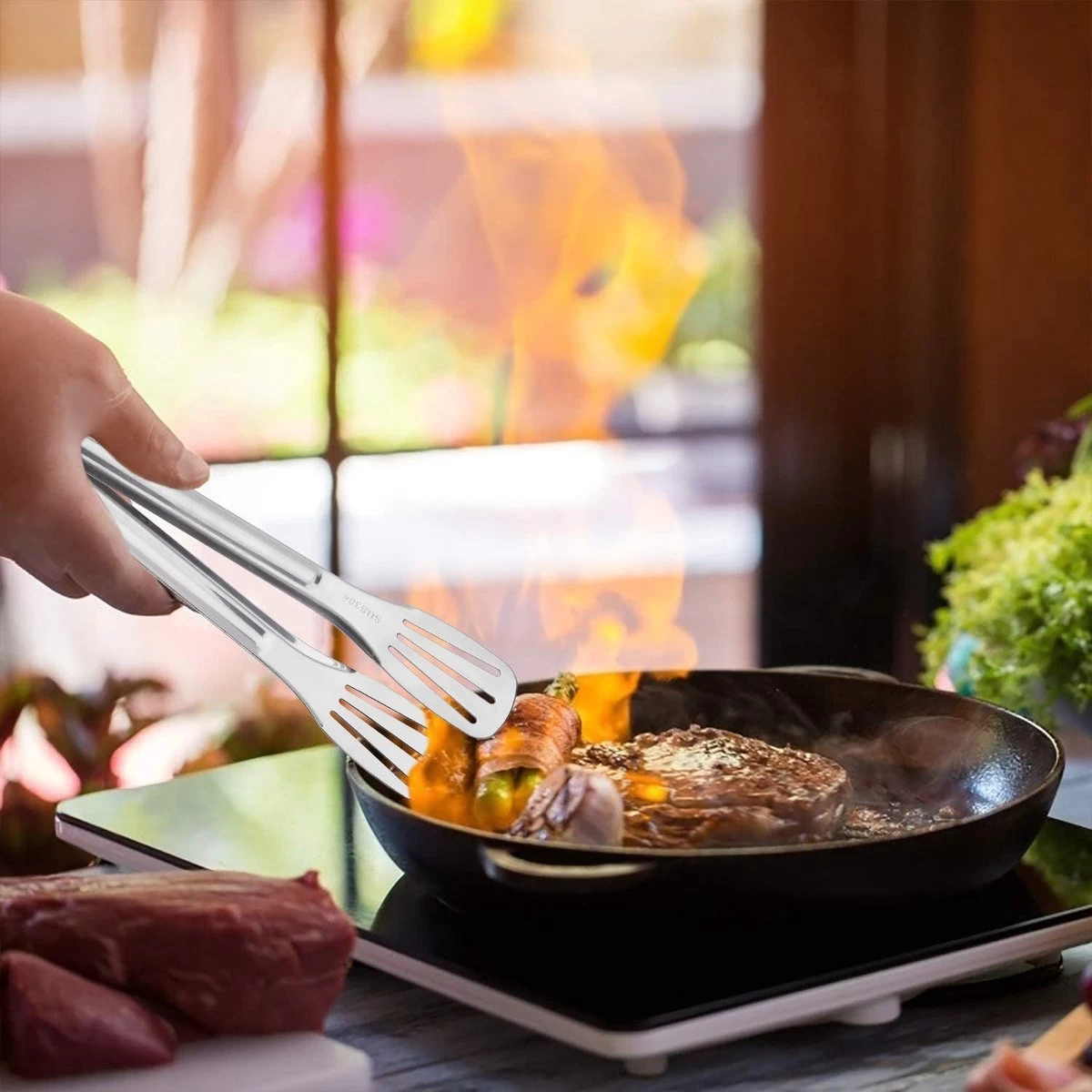 Pince De Cuisine En Acier Set De 3 Ustensiles De Cuisine Pince De Service Pour Salade, Barbecue, Buffet, Cuisson, Pâtisserie Et Grillades, Longueur 24 Cm, Argent – Image 6