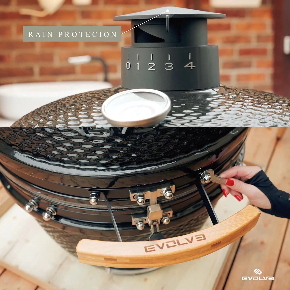 Evolve Advanced Solo - Barbecue Kamado 24" / 61 CM / XXL - Sans Base Ni Tables D'appoint - Accessoires Gratuits Inclus - Parois En Céramique - Forme D'oeuf - Chaleur Directe + Chaleur Indirecte - Ventilation Professionnelle - Thermomètre Intelligent – Image 9