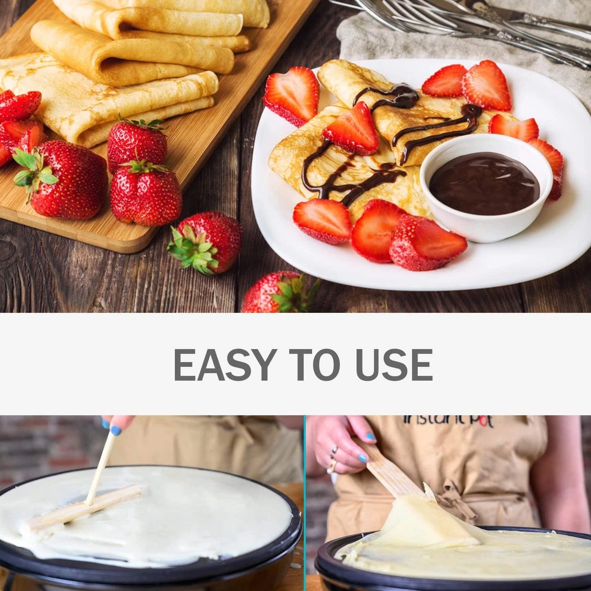 Crêpière - Spatule à Crêpes - 4 Pièces En Bois (18", 13", 9" Spatule Et Spatule En Bois De 30 Cm De Long) Tailles Pratiques Pour Tous Les Amateurs De Crêpes - Crêpière 100% Naturelle Et De Haute Qualité – Image 2