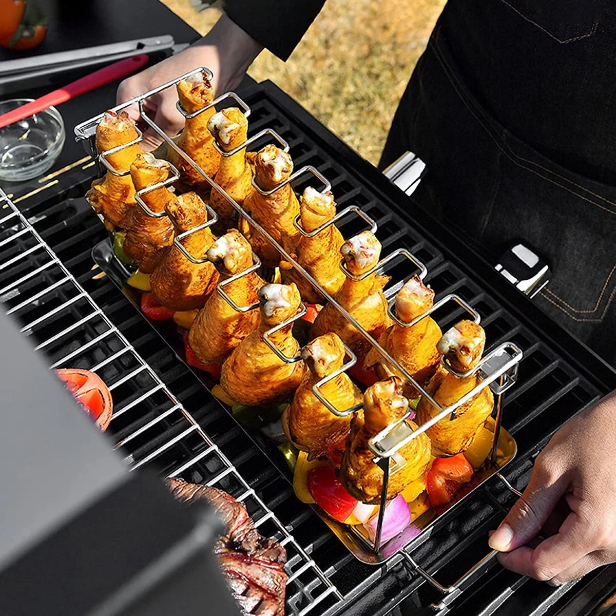 Doodadeals® | Poussin Grillé De Premium Supérieure | ACIER INOXYDABLE | Pour 12 Pilons De Kip | Marinade Et Plat De Service – Image 5