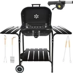 Grand BBQ à Charbon De Bois Mobile Avec Couvercle - Set D' Accessoires De Vêtements Pour Bébé Pour Outils Inclus - Acier - Zwart