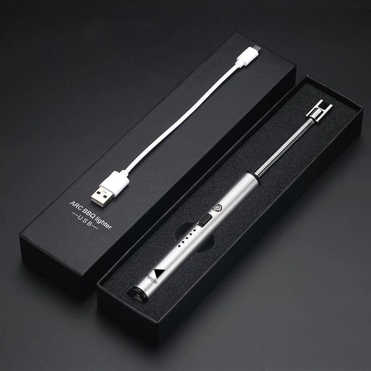 Briquet électrique Long Rechargeable Pliable - Briquet Pliable - Briquet Plasma Durable - Comprend Un Emballage Cadeau - BBQ - Bougies - Argent – Image 5