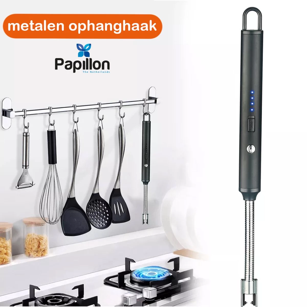 Papillon - Briquet électrique Long - Rechargeable Par USB - Briquet Flexible - Cuisinière à Gaz - Bougies - BBQ - Zwart – Image 7