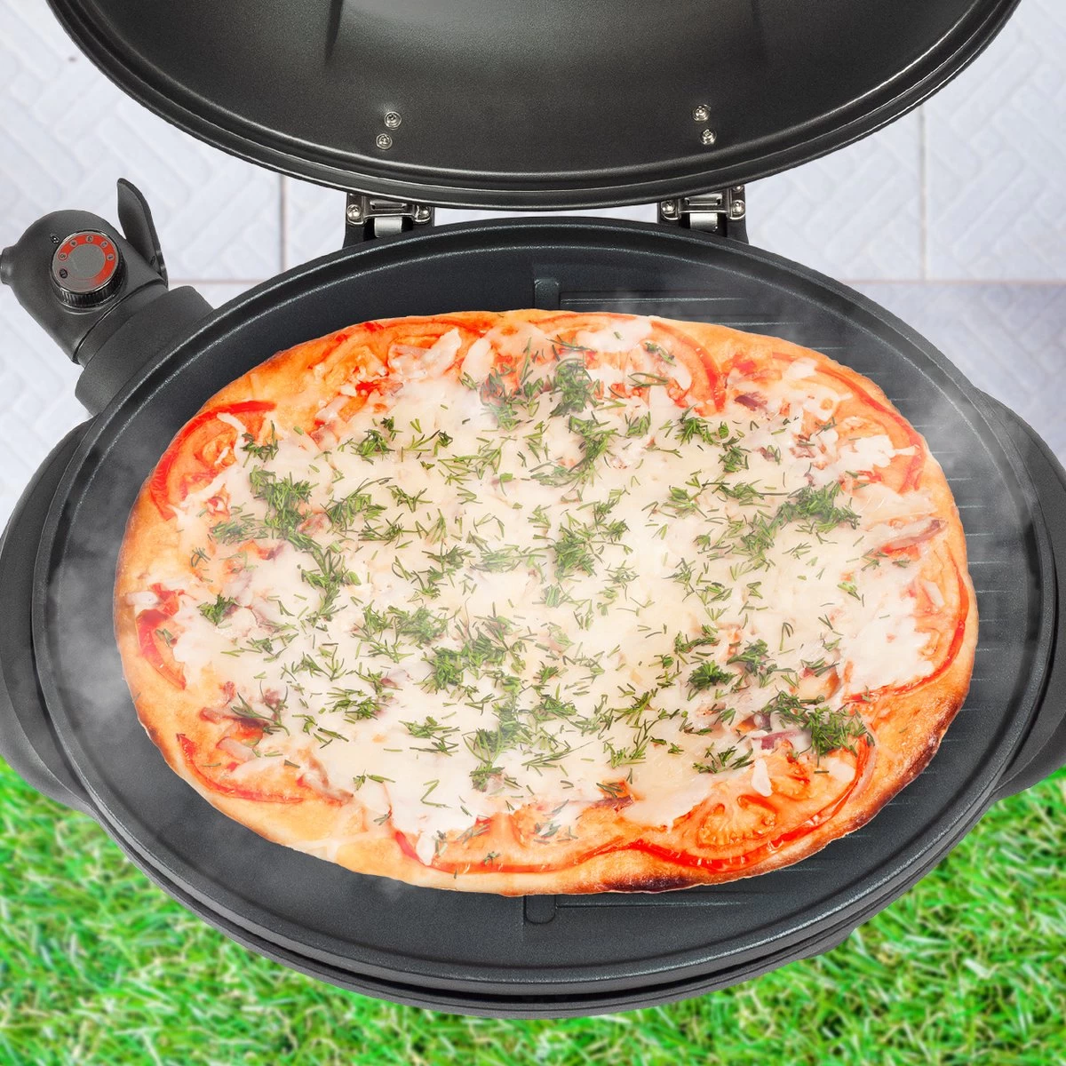 Barbecue électrique KitchenBrothers - Barbecue De Table Avec Plancha - Revêtement Antiadhésif - Incl. Etagère / Système De Fixation Pour GPS - Surface BBQ Grill 46,5x33,8cm - 5 Positions Jusqu'à 300°C - 2400W - Zwart – Image 4