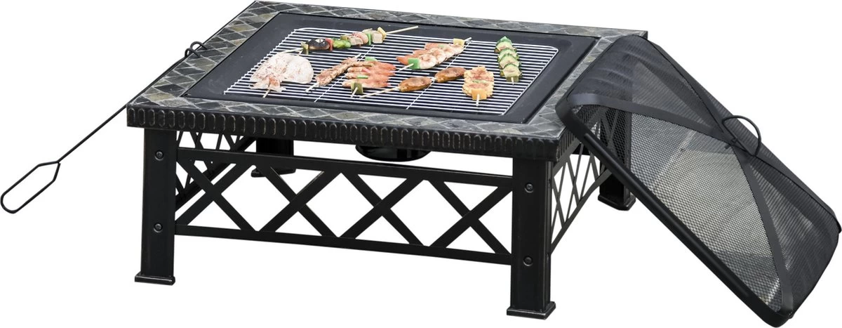Outsunny 3-en-1 Brasero Brasero Avec Grille De Protection Contre Les étincelles Barbecue De Jardin Noir 842-170 – Image 11