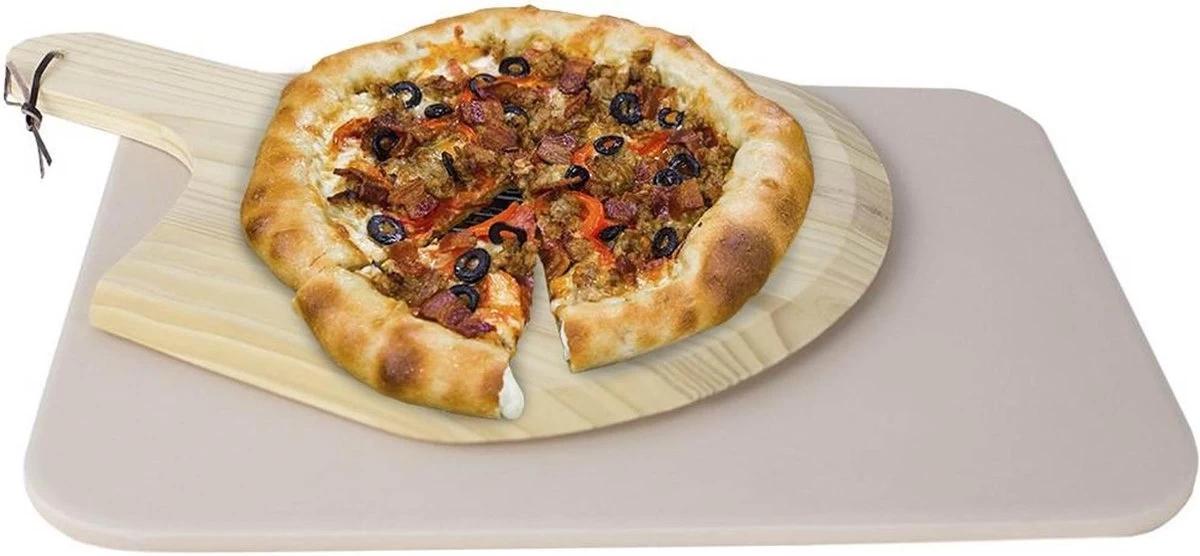 Pierre à Pizza Buxibo - Pour BBQ Et Four - Planche De Service Incluse - Planche à Pizza / étagère à Pizza - 30,5 X 38,1 X 11 Cm