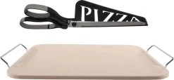 Pierre à Pizza Rectangulaire 30 X 38 Cm Avec Poignées - Avec Ciseaux à Pizza Noir 30 Cm - BBQ/ Four - Plaque à Pizza / Plaques à Pizza