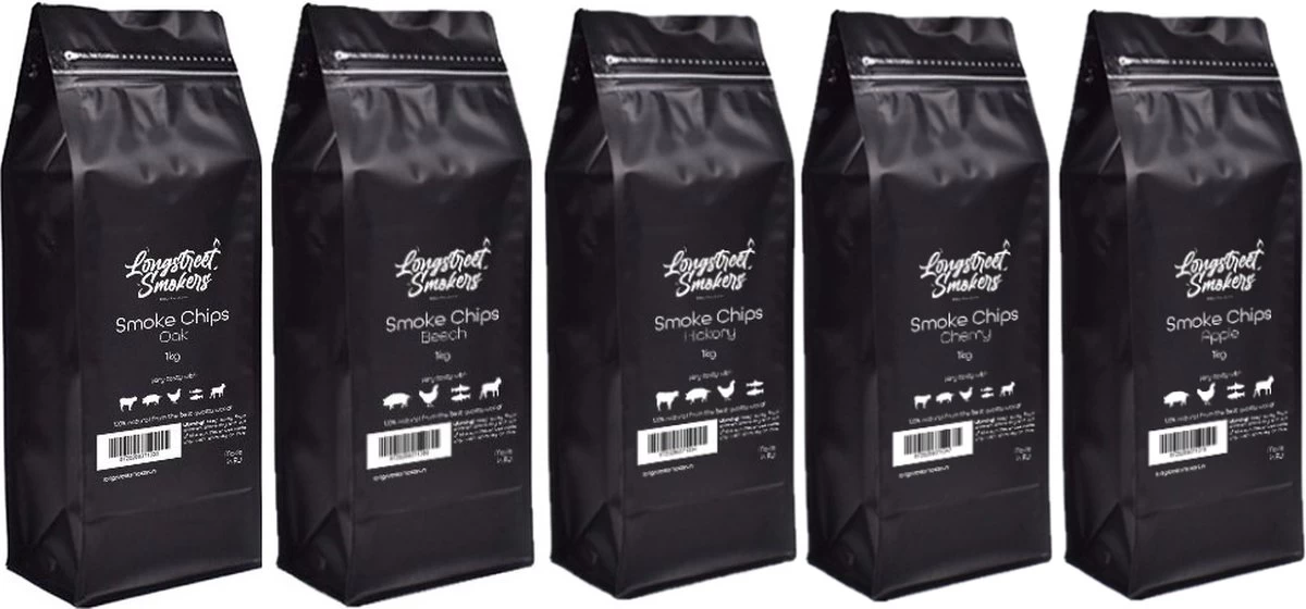 Smokers De Longue Rue | Bois De Fumage | Fumer Des Snippers De Bois | Forfait Combiné | Paquet De Bois De Fumage | Paquet Cadeau | Beuk - Chêne - Hickory - Cerise - Pomme | 5 Kg |