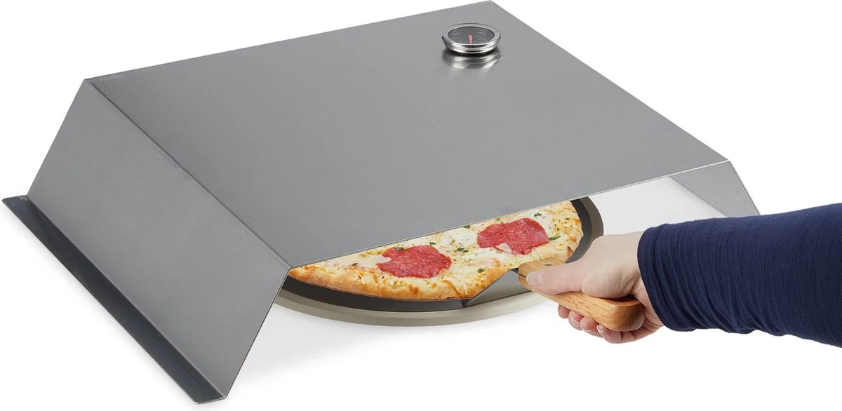 Relaxdays BBQ Pierre à Pizza - Pelle à Pizza - Cloche - Four à Pizza Barbecue - Thermomètre - 33 Cm – Image 9