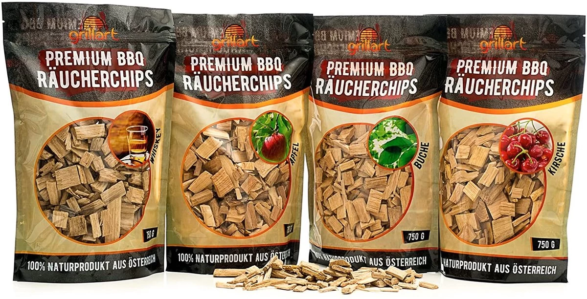BBQ-Toro Smoke Chips Set, 4 Types De Smoke Chips De 400 G, Copeaux De Fumée à Forte Intensité De Fumée 100 % Bois, Copeaux De Gril Pour Gril à Gaz, Fumeur, BBQ