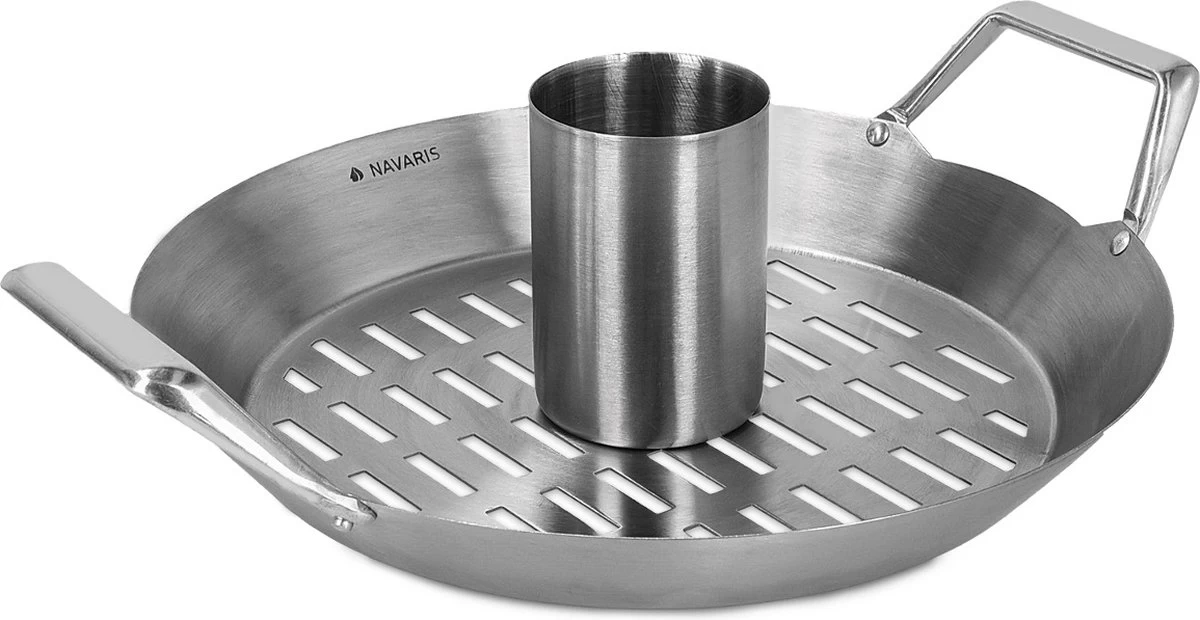 Grille à Rôtir Poulet Navaris Pour BBQ - Grille à Poulet En Acier Inoxydable - Grille Avec égouttoir D'un Diamètre De 30,5 Cm - Rôtissage De Poulet Debout