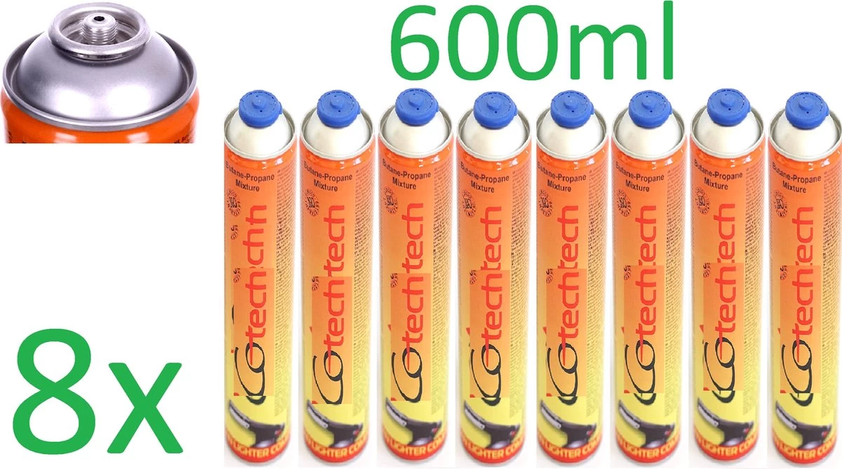 Unilight 8 Pièces X 600 Ml Cartouche à Vis Universelle - Bouteilles De Gaz - Cartouche De Gaz Supergas - Bouteilles De Gaz Brûleur à Gaz - Brûleur De Mauvaises Herbes - Bouteilles De Gaz Easy Clic