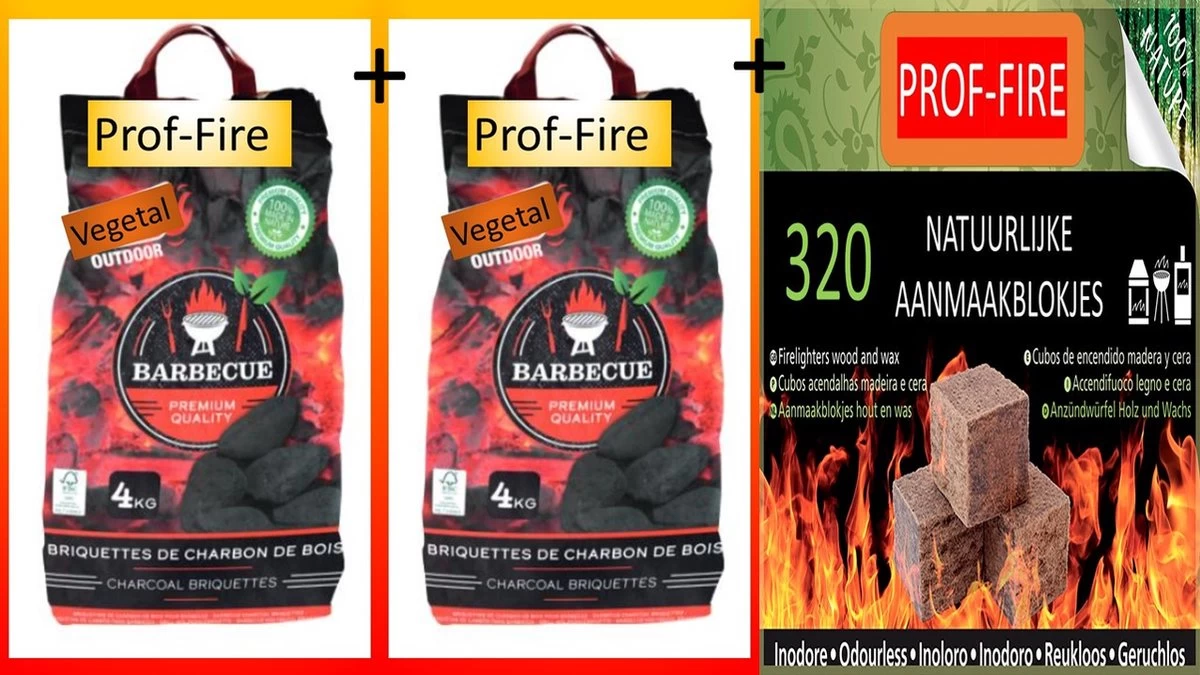 2 Sacs De Briquettes De Noix De Coco Professionnelles (2 X 3 Kg) + 1 Sac D'allume-feu 300 Pièces