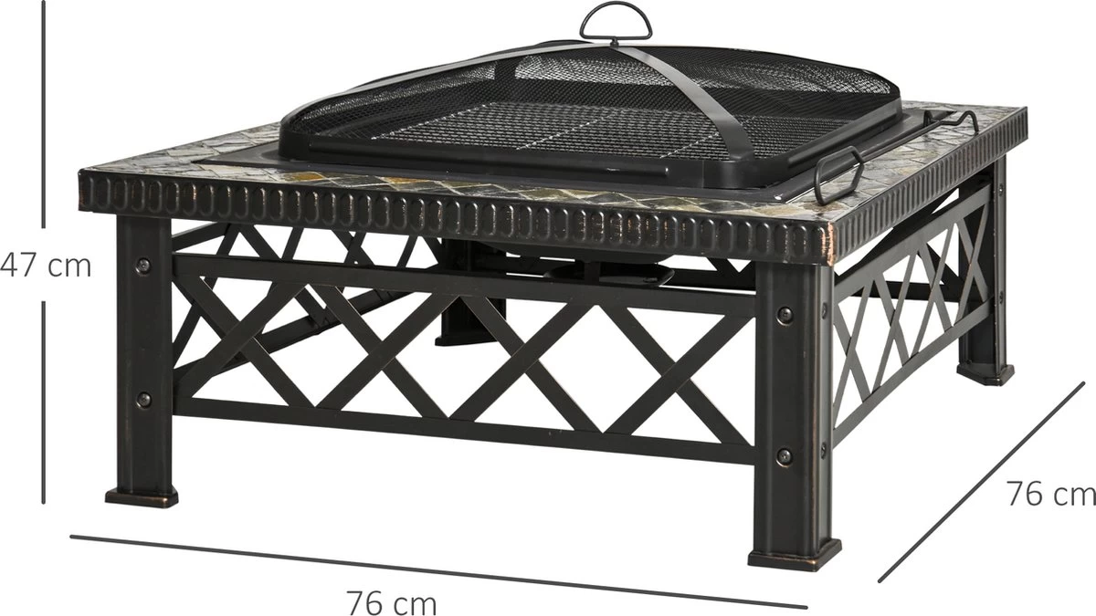 Outsunny 3-en-1 Brasero Brasero Avec Grille De Protection Contre Les étincelles Barbecue De Jardin Noir 842-170 – Image 2