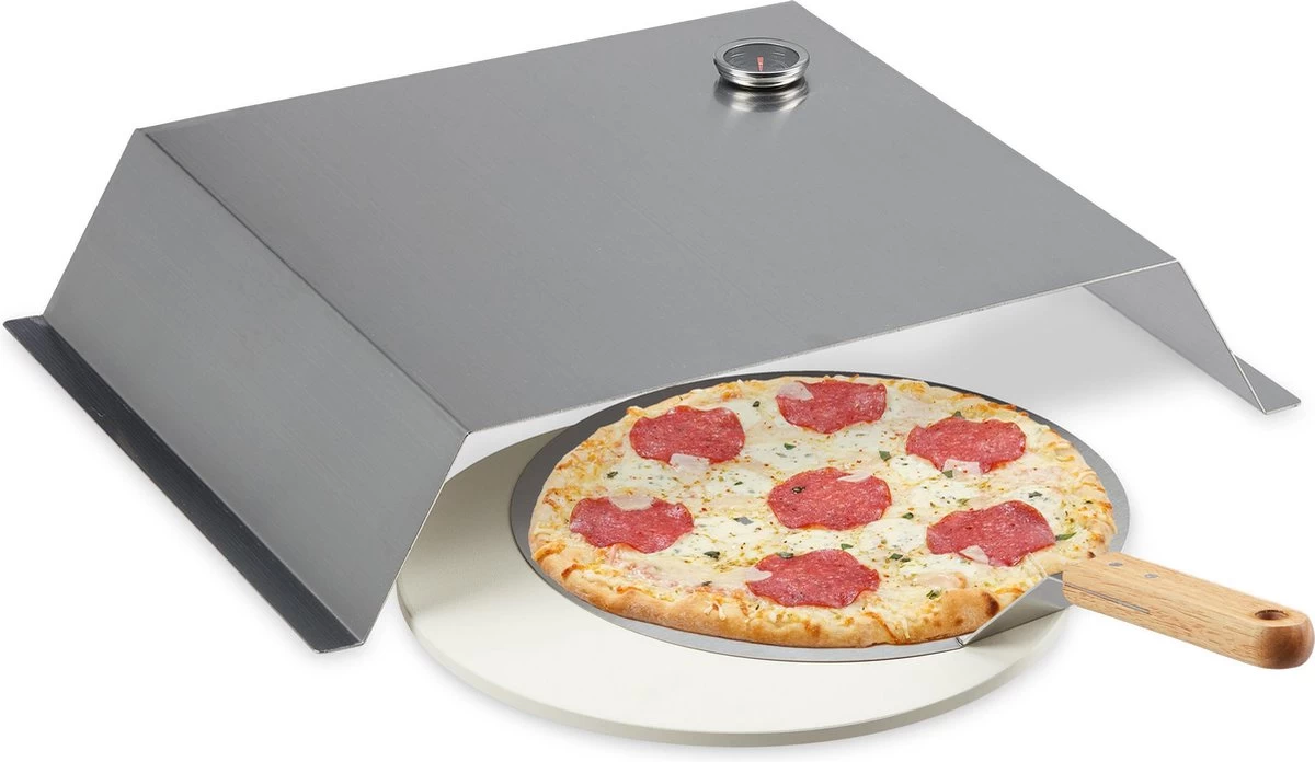 Relaxdays BBQ Pierre à Pizza - Pelle à Pizza - Cloche - Four à Pizza Barbecue - Thermomètre - 33 Cm – Image 2