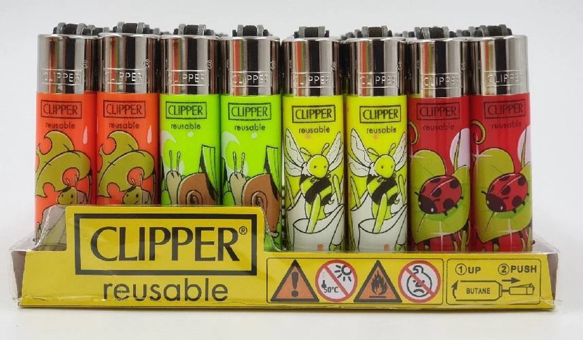 Briquet Clipper Mini - CP22 - Thema 'Insectes Du Printemps' - 4 Pièces - Briquet à Silex - Classic Flint
