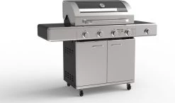 Paralux - Barbecue à Gaz 4 Brûleurs - Acier Inoxydable Avec Grilles En Fonte - Incl. Brûleur Latéral Et Plaque De Cuisson En Fonte