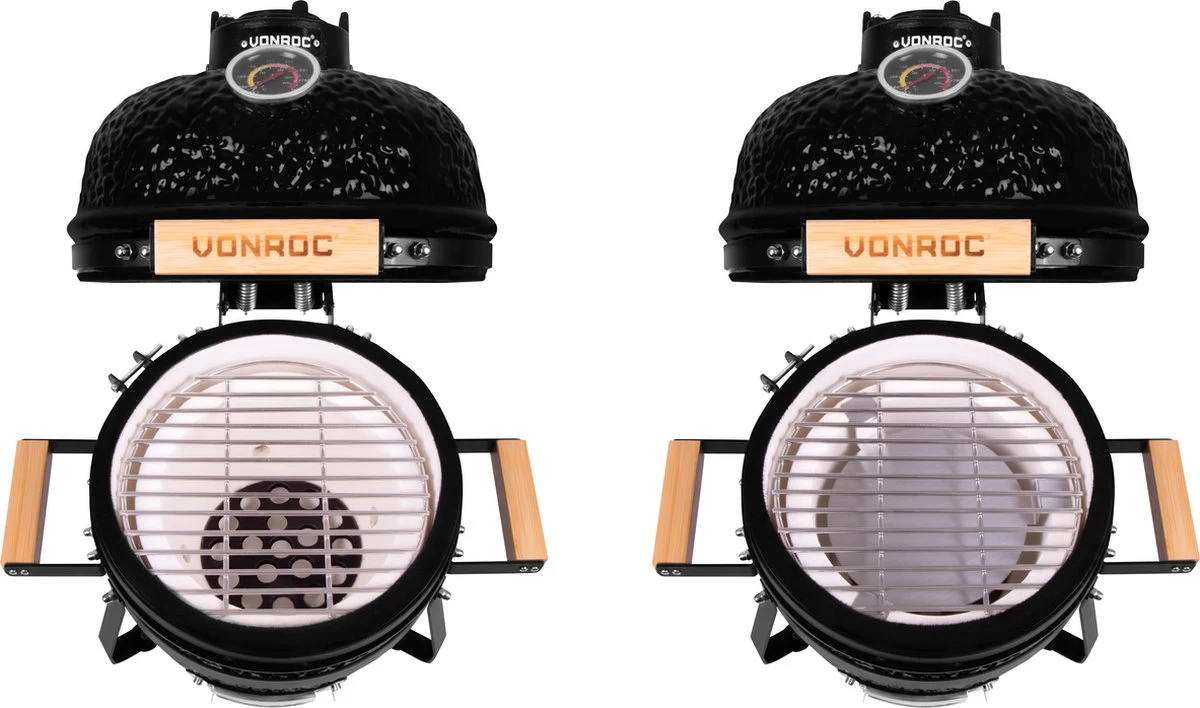 VONROC Kamado 13 Pouces - Surface De Cuisson Ø27cm - Barbecue à Charbon - Céramique - Modèle De Table - Avec Socle, Thermomètre, Pose-assiettes & Habillage Pluie – Image 2