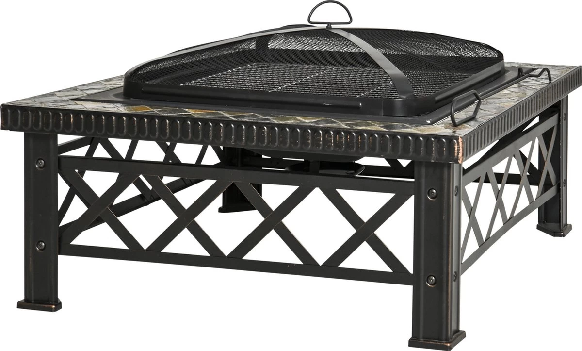 Outsunny 3-en-1 Brasero Brasero Avec Grille De Protection Contre Les étincelles Barbecue De Jardin Noir 842-170